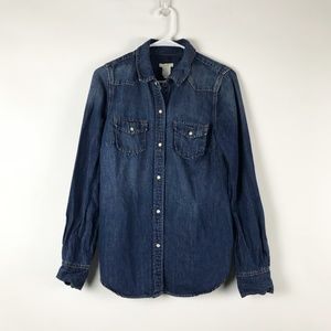 J Crew Denim Pearl Snap Shirt Medium Wash 4